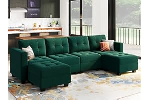 Belffin Velvet Modular Convertible Sectional Sofa, U Shape Couch with Ottomans, 6 Piece Sofa Sectional Set, Sleeper Couch with Double Reversible Chaises and Storage, Green