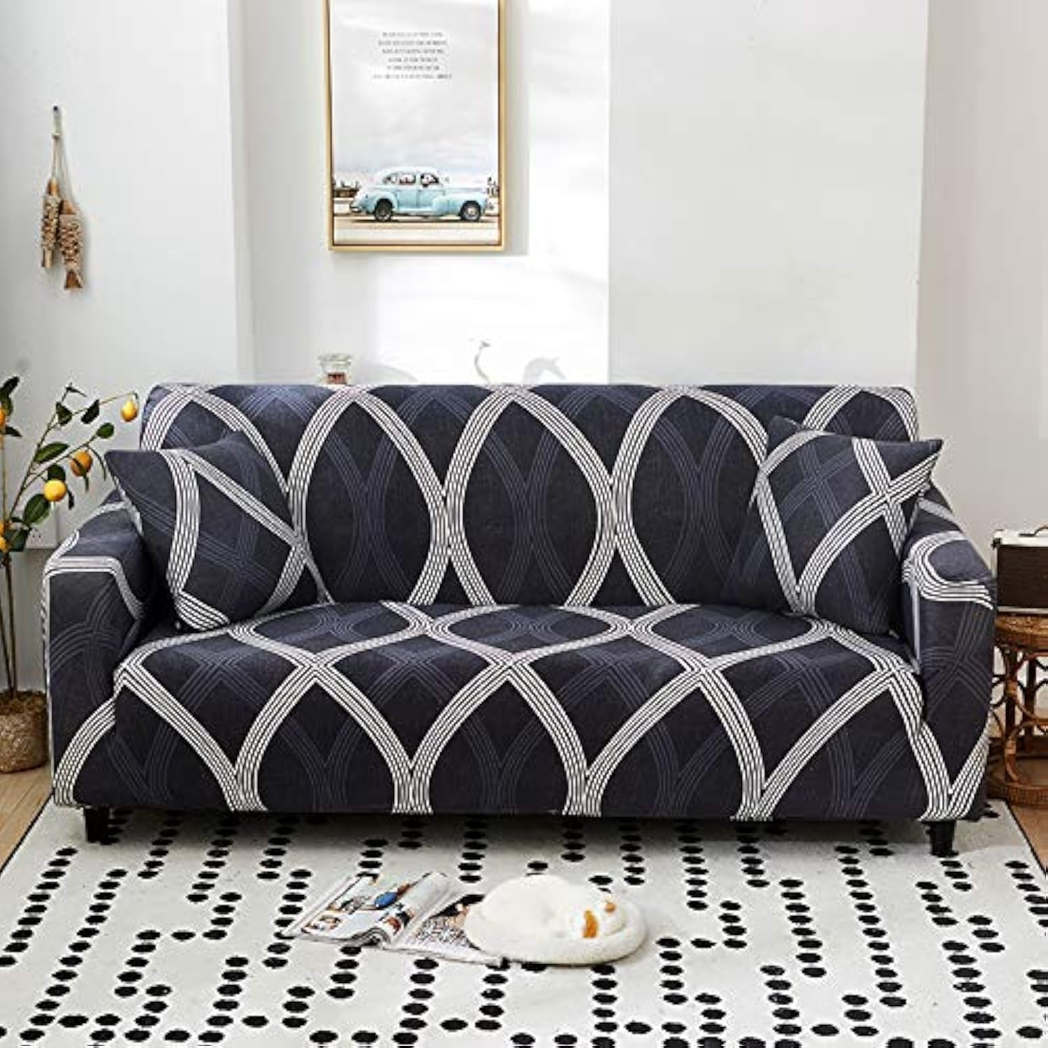 Photo 1 of HOOBUY Printed Sofa Cover Stretch Couch Covers Patterned Loveseat Slipcovers for 2 Seater Cushion Couch Love Seat Set(JL, 2 Seater/Loveseat)