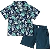 fhutpw Baby Toddler Boy Outfits 2T 3T 4T 5T Clothes Summer Kids Pattern Short Sleeve Button Down Shirt & Shorts Set