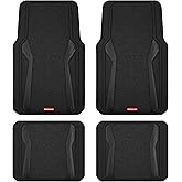 Rubbermaid Car Floor Mats Full Set, Premium Heavy Duty All-Weather Car Mats– Rugged Rubber with Brushed Aluminum Inserts, Universal Trim-to-Fit, Anti-Slip Backing for Cars, SUVs, Trucks & Vans - Black