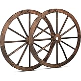 Qunclay 2 Pcs Wagon Wheel Decor Wooden Western Cowboy Party Decorations Vintage Rustic Wagon Wheel Wood Cartwheel Decor for Bar Garage Indoor Outdoor (Brown,12 Inch)