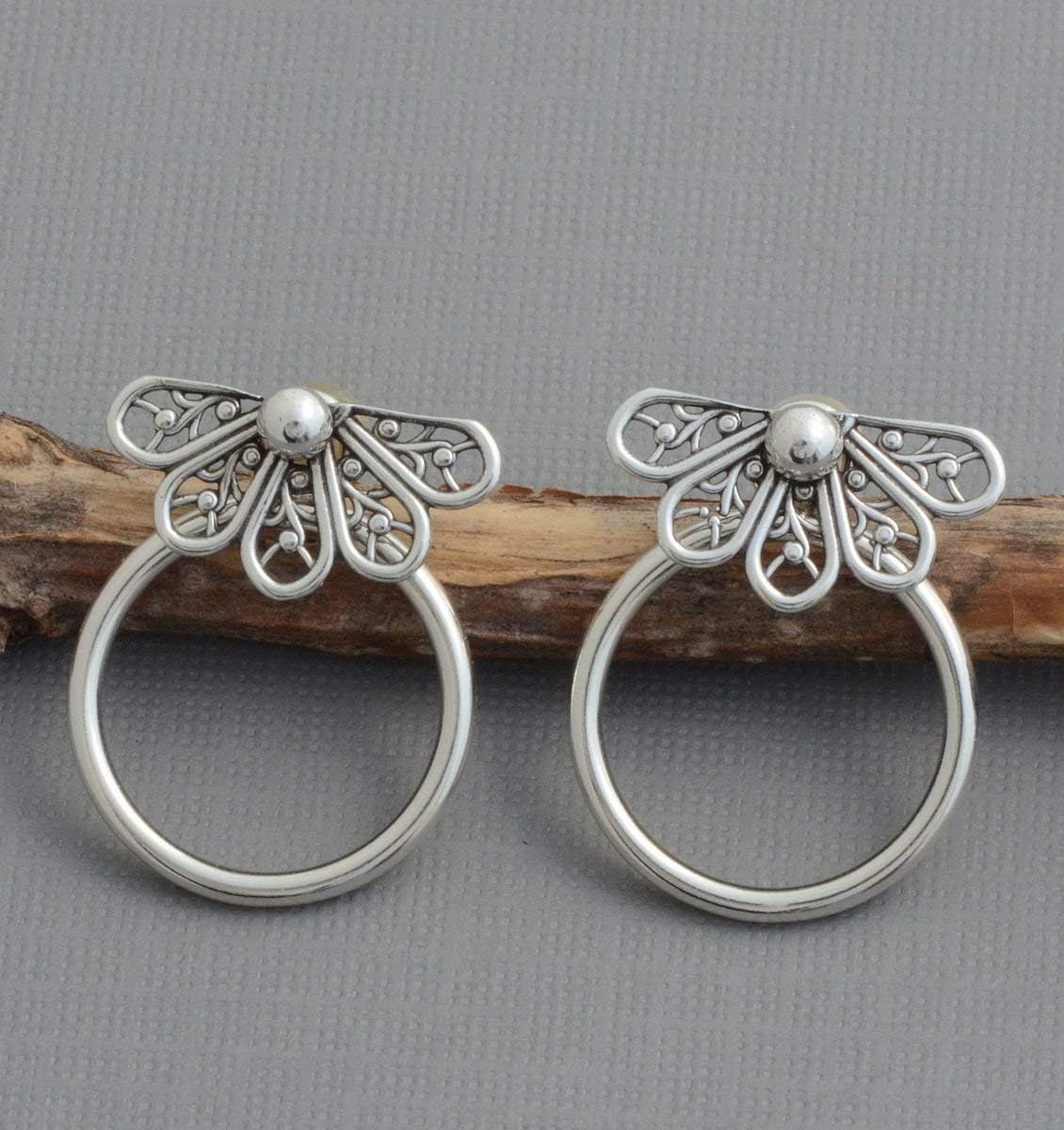 Front back sterling silver hoop ear jackets butterfly post studs two sided earrings
