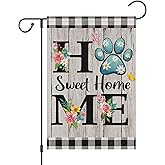 Wodison Dog Paw Home Garden Flag 12x18 Inch Double Sided Vertiacl, Small Burlap Spring Seasonal Home Sweet Home Yard Flag for Rustic Farmhouse Outside Decoration