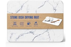 Plentio Quick Dry Stone Drying Mat for Kitchen Counter, Water-Absorbent Diatomaceous Dish Drying Mats, Multi-Purpose Stone Drying Tray for Cups Dishes Bottles, Ivory-Marble, 15.7"L x 11.8"W