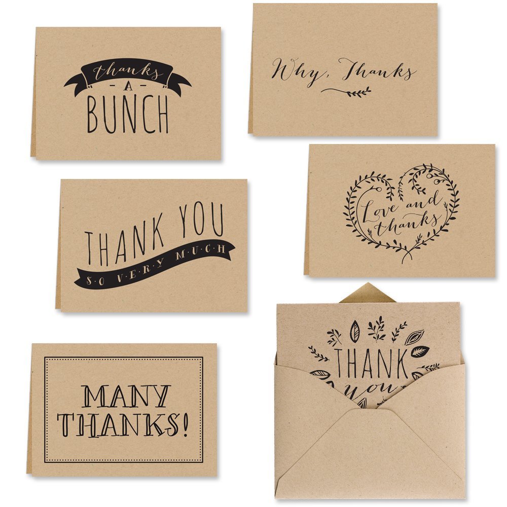 Buy Kraft Thank You Note Card Assortment Pack Set of 36 cards 6