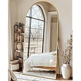 Full Length Mirror with Stand, 76"x34" Arched Full Body Mirror, Large Stand Up Mirrors, Aluminum Frame Floor Standing Mirrors, Freestanding Hanging Leaning Mounted for Bedroom Living Room, Gold