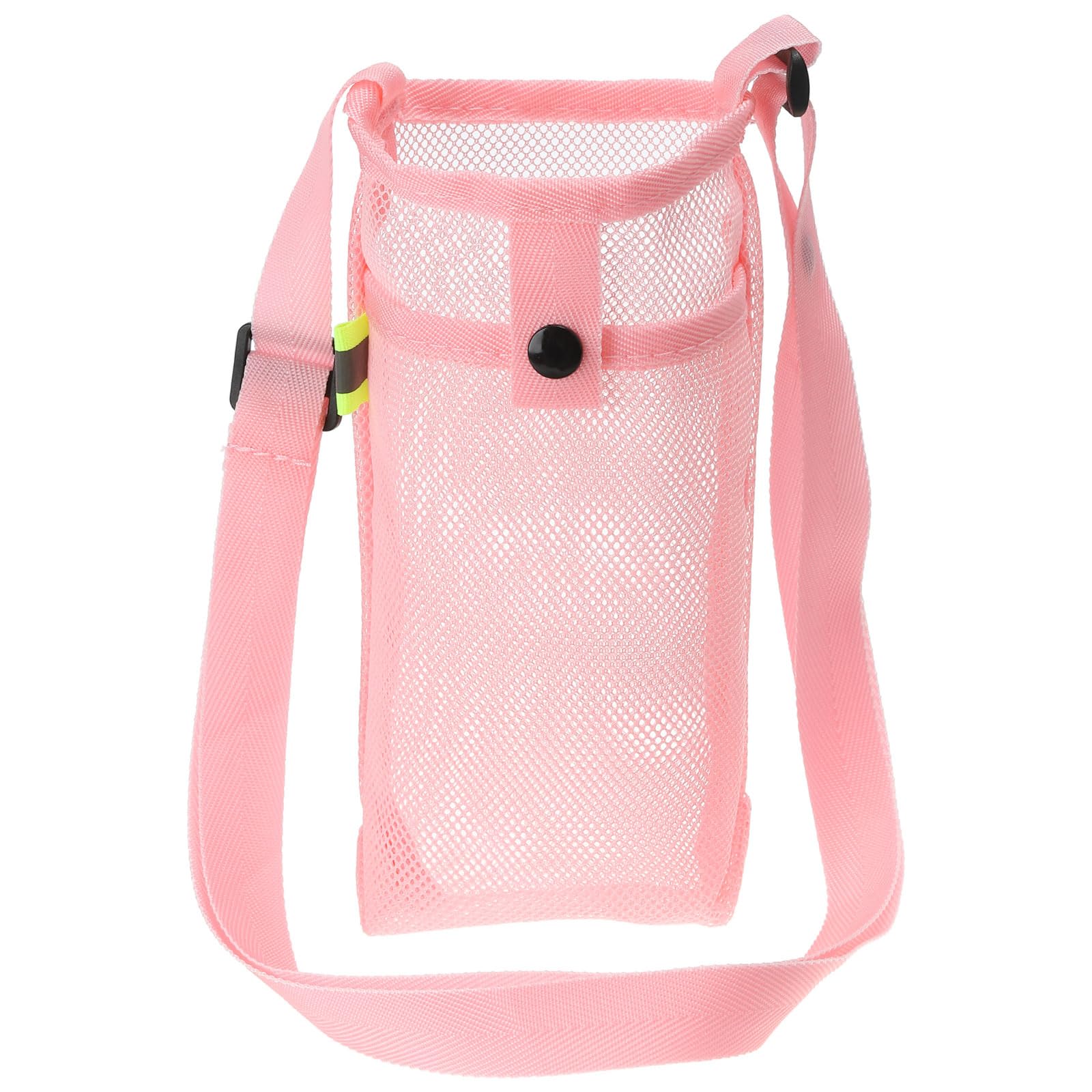 PATIKIL 22mmx13mm Water Bottle Bag, Mesh Portable Bottle Holder Carrier Adjustable Shoulder Strap for Sports Hiking Camping, Pink