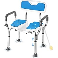 Sunnyload Shower Chair for Seniors, Upgraded U-Shaped Shower Chairs Stool with Arms & Back, Adjustable Heavy Duty Non-Slip Ba
