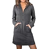 AlvaQ Sweatshirt Dress for Women Fall Winter Casual Long Sleeve Half Zip V Neck Pullover Tunic Tops Mini Dress with Pockets