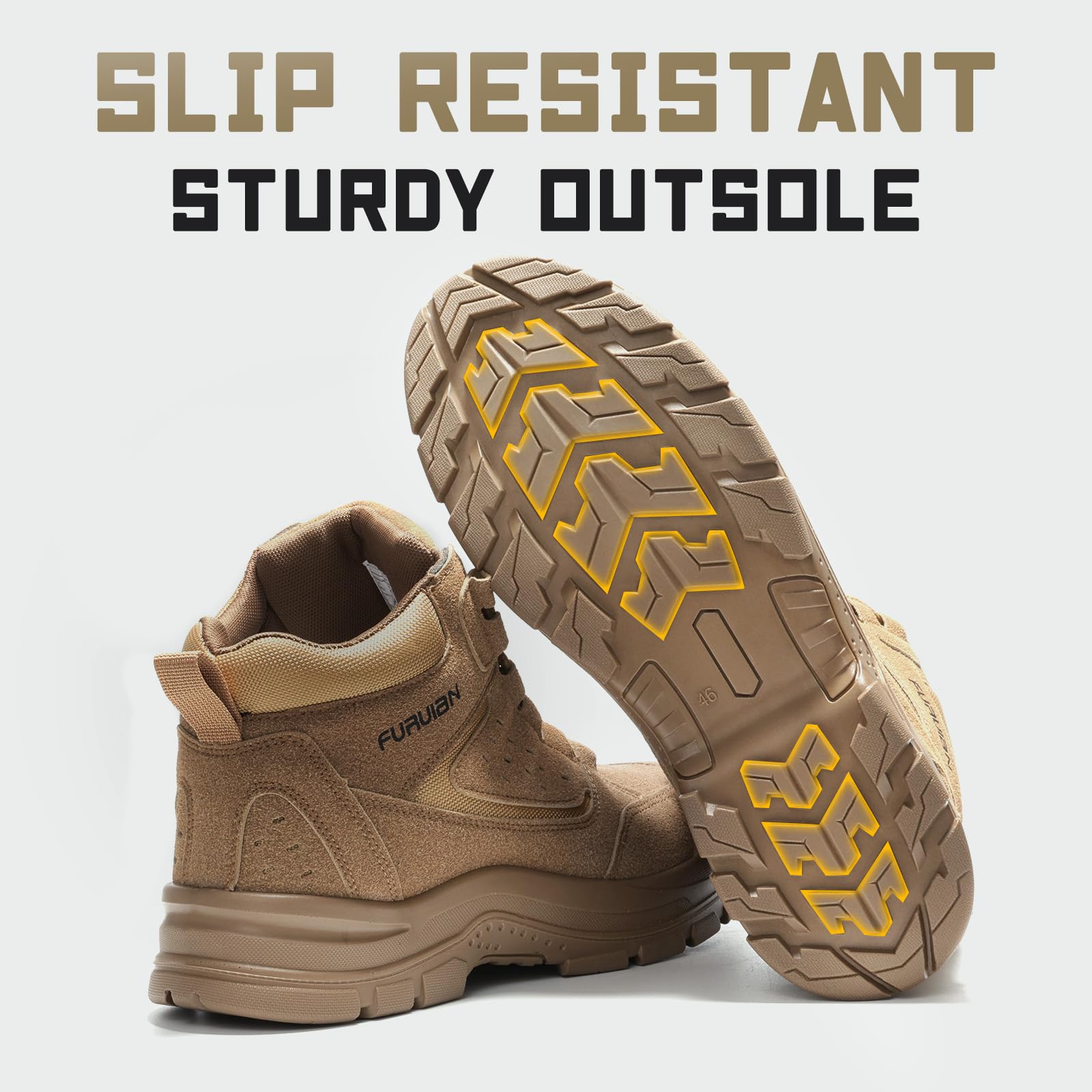 Furuian Steel Toe Boots for Men Women Comfortable Lightweight Work Boots for Men Slip Resistant High Top Steel Toe Safety Shoes Puncture Proof Indestructible Construction Shoes