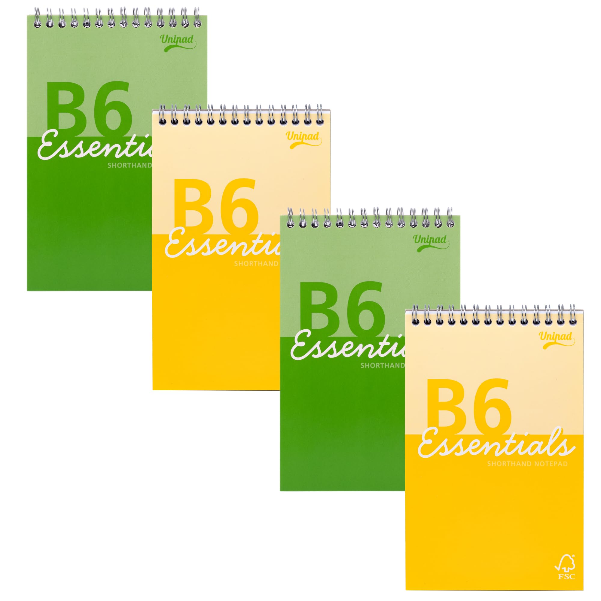 Pukka Pad Essentials B6 Shorthand Notebook – Pack of 4 Top Wire-Bound Notepads in Assorted Green & Yellow – 160 Pages, 80 Sheets of FSC 60GSM Lined Paper with Page Perforation