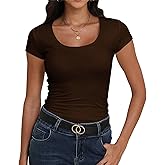 Roselux Women's Scoop Neck Short Sleeve Fitted Shirts Summer Casual Stretchy Basic T-Shirt Tops