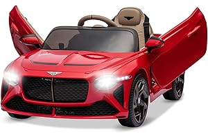 Hetoy 12V Kids Ride On Car, Licensed Bentley Bacalar Battery Powered Electric Vehicles w/Parent Remote Control, Scissor Door, 3 Speeds, LED Lights, Horn, Music & Story, Kids Ride on Toy, Red