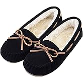 Vonair Women's Moccasin Slippers Micro Suede Warm Faux Fur Pile Lined Lace-Up Cozy Bow Indoor & Outdoor Moccasins Slip On Loafers Shoes for Women