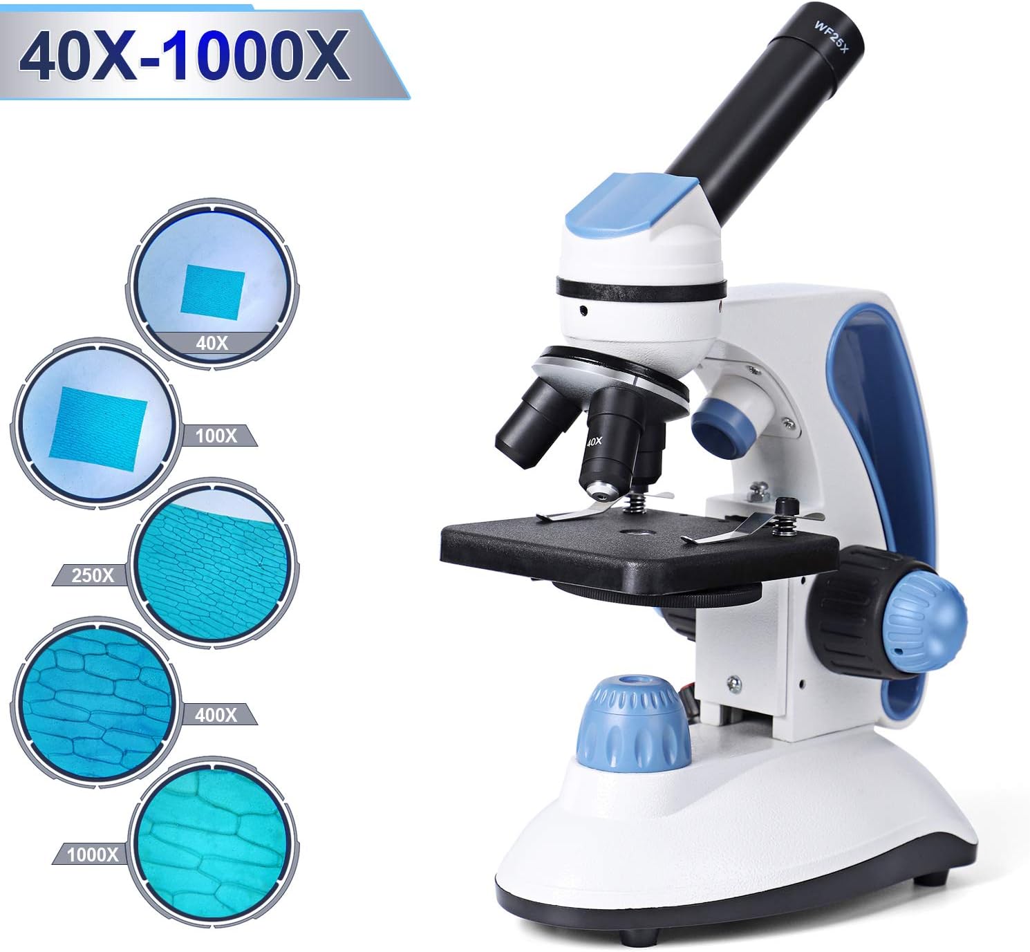 Abdtech Microscope for Kids Students Adults: 40X-1000X Beginner Microscope for School Home with Dual Illumination Coarse Fine Focusing Specimens Slides Accessory Kit Compound Electron Microscopes