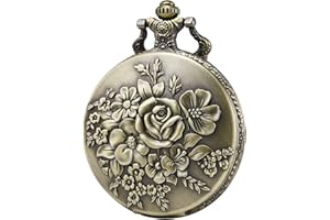 MORFONG Pocket Watch Vintage Steampunk Flower Pattern Fob Quartz Watch for Men Women