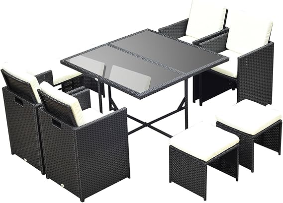 Festnight - Juego de comedor de 9 pécies de mimbre para patio con