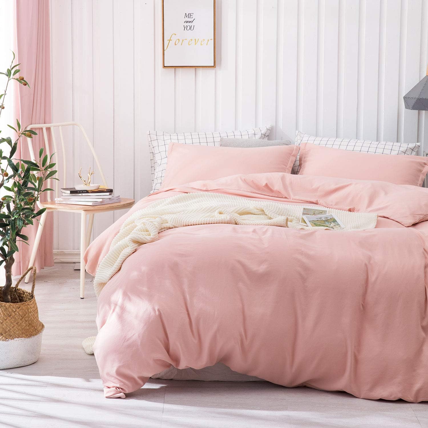 Dreaming Wapiti Duvet Cover Queen, Brushed Microfiber 3pcs Bedding Duvet Cover Set, Soft and Breathable with Zipper Closure & Corner Ties (Blush Pink, Queen)