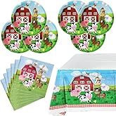Farm Animal Party Tableware Set, Farmhouse 20 Plates and 20 Napkins and Tablecloth 71 '' x 42 '', Farm Animal Themed Party Decoration Supplies