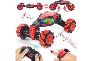 Boxgear 1:10 Gesture Sensing RC Stunt Car Off-Road, Four-Wheel Drive, Sports Mode, 40 Min Standby Suitable for Any Terrain, 2.4G Gesture Controlled Double-Sided Remote-Control Car Toy for Kids (Red)