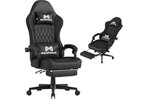 GAMTIMER Gaming Chair with Footrest, Ergonomic Computer Chair, PU Breathable Material with Headrest and Lumbar Support, Suitable for Silla Gamer and Adults (Black)