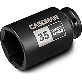 CASOMAN 1/2" Drive x 35 mm Deep 6 PT Impact Socket, CR-MO, 1/2-inch Drive 6 Point Axle Nut Socket for Easy Removal of Axle Shaft Nuts (35MM)