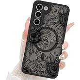 Fiyart Designed for Samsung Galaxy S23 Plus Case Matte Flowers Design Compatible with MagSafe,Cute Sunflowers Anti-Scratch Translucent Phone Cover for Women Girls S23+ Plus 6.6"-Black