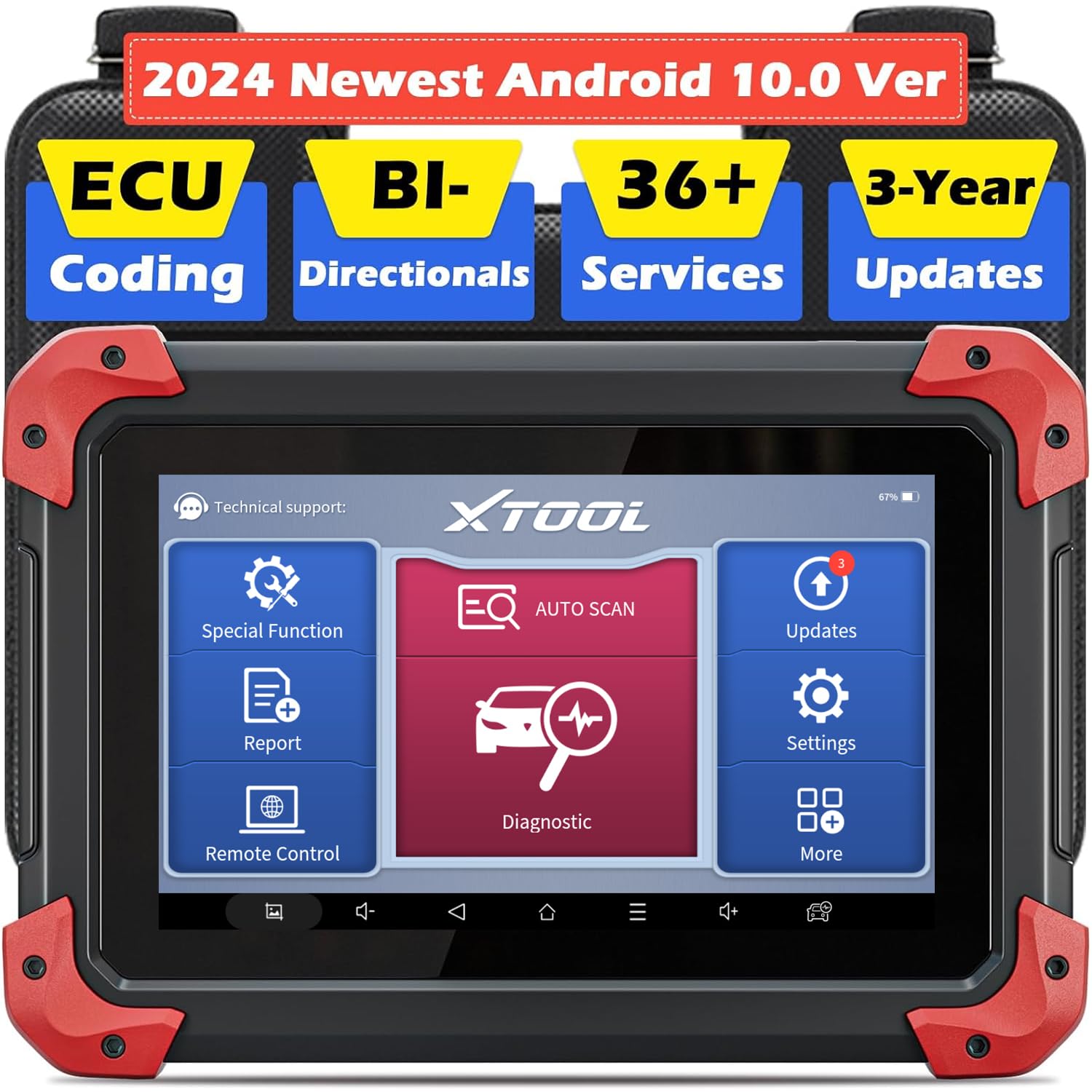 XTOOL D7 OBD2 Scanner Diagnostic Tool with 3-Year Updates, 2024 Newest, Bi-Directional Scan Tool with ECU Coding, 36+ Services, Key Programming, Crankshaft Relearn, Full Systems Scanner for Car