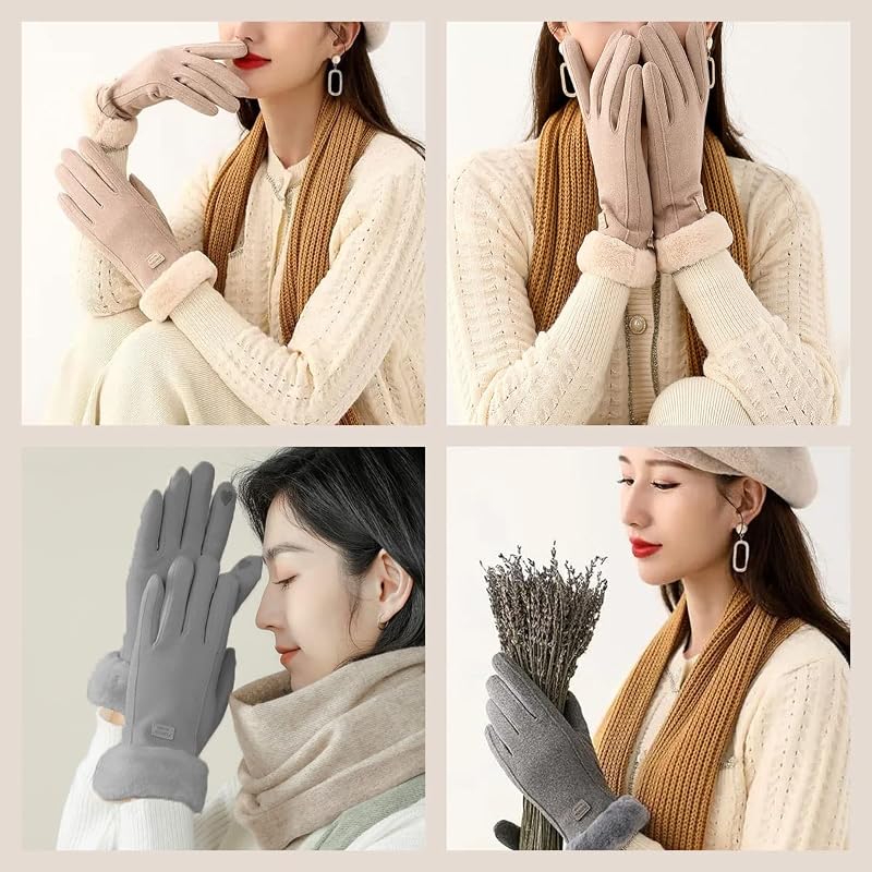 Gants d'hiver pour femme, gants doublés en polaire, gants thermiques doux et chauds, gants de téléphone coupe-vent pour femme conduite quotidienne course à pied cyclisme, Gris — photo 4 sur 6