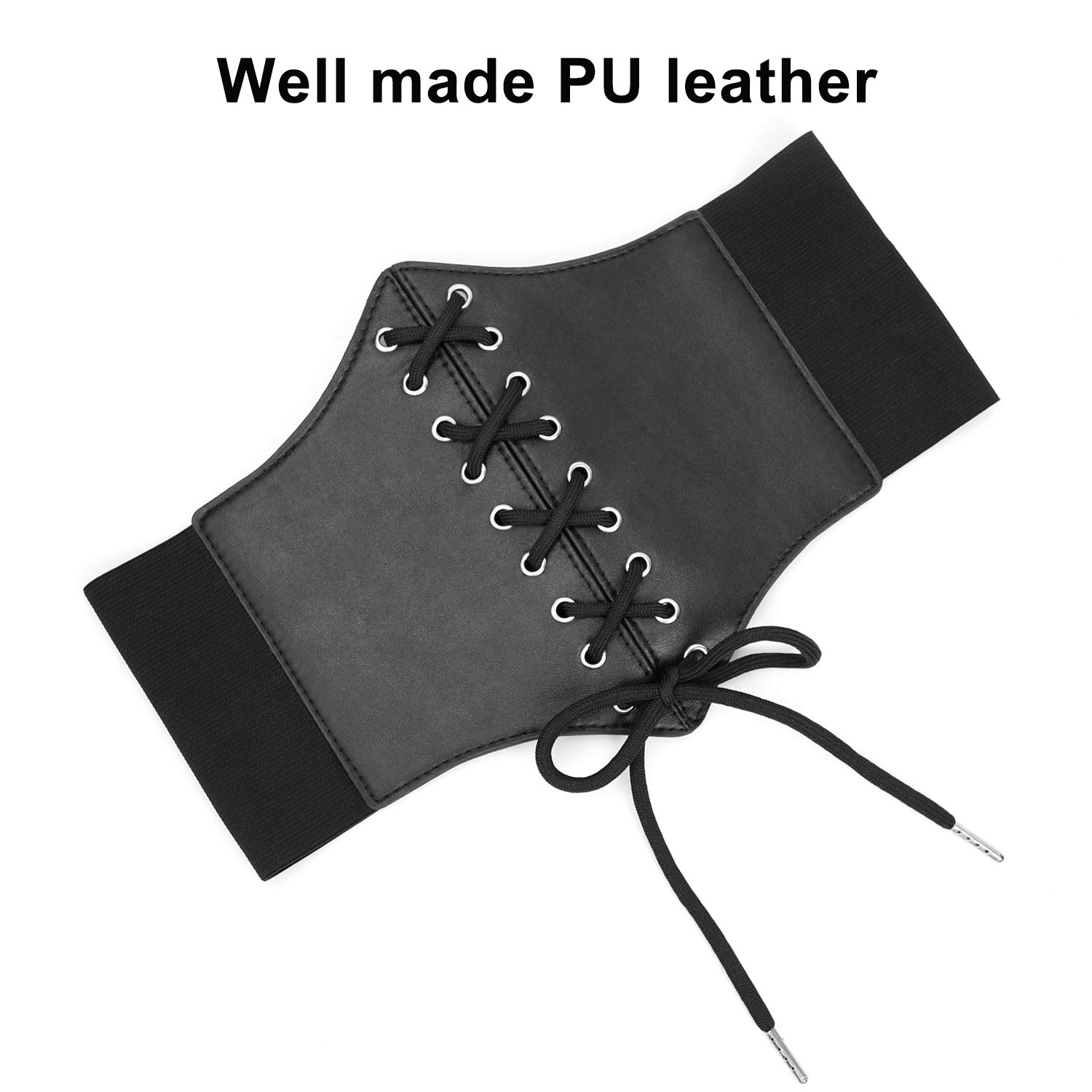 Womens Elastic Lace-up Waist Cinch Belt Waspie Corset Costume Belts for Women Black by SUOSDEY
