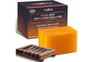 VDDO-Kojic-Acid-Soap, Turmeric Soap for Dark spots with Vitamin C, Vitamin E,Retinol, Collagen, Turmeric - Original,Olive Oil,Hyaluronic Acid for Reduces Dark Spots 105g*2Pack With Holder