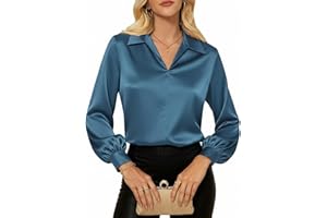 GRACE KARIN Business Casual Tops for Women Satin Silk Blouse Collared V Neck Long Sleeve Work Shirts Dressy Tops Fall Clothes