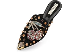 BGYJMTRCVHU Mules for Women Flats Comfortable Soft Memory Foam Insole Cherry Pointed Rivet Mule Shoes