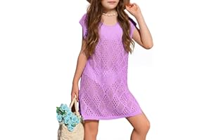 ZDC Girls Hollow Out Knitted Swimsuit Cover Up Kids Fashion Split Hem Coverups Beach Dress 5-14 Years