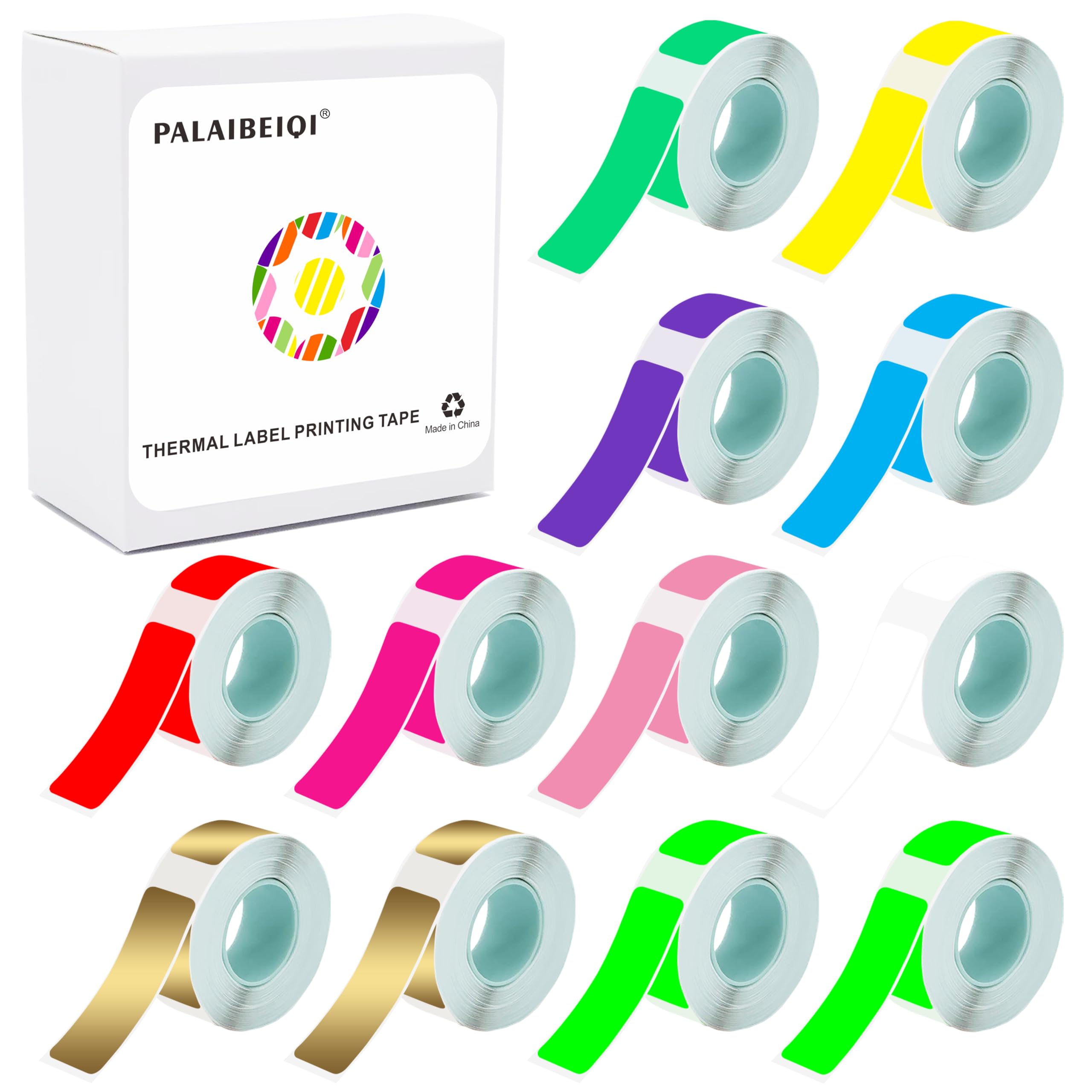 Photo 1 of PALAIBEIQI Thermal Label Tape 0.55"x1.57"(14x40mm) 12 Rolls,1920Pcs,Waterproof,Oil-Proof,Strong Adhesive Thermal Labels,Compatible with D30 Portable Thermal Printer,for Home,Office,Storage,10 Colors