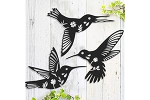 Daogtc Metal Hummingbird Wall Art Decor-Black Metal Wall Art,Bird Wall Sculpture for Home Kitchen Patio Bedroom Living Room Bathroom(3 Pack)
