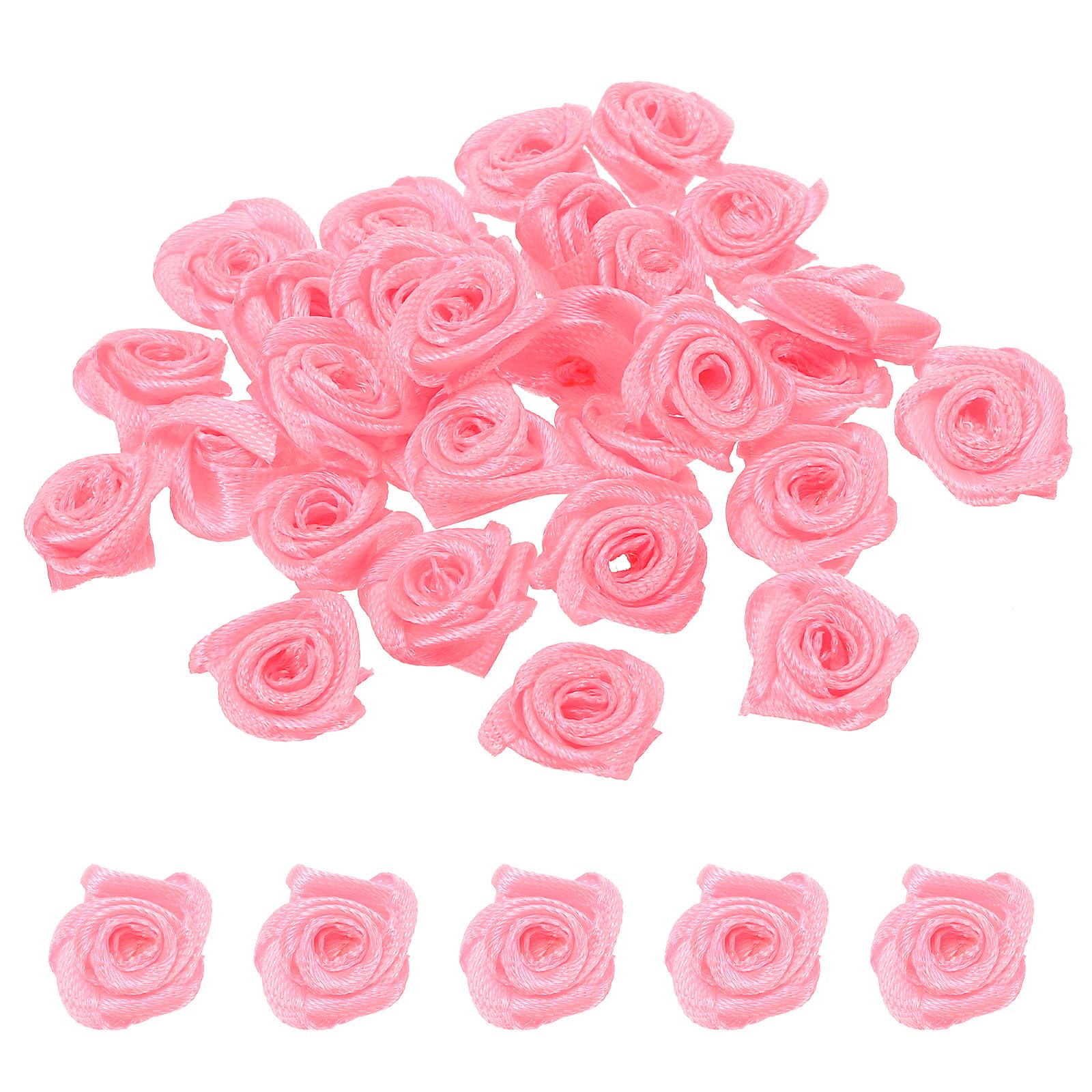 PATIKIL 0.6" Mini Satin Ribbon Roses, 30 Pcs Tiny Fabric Flowers Embellishments Rosettes Applique for DIY Crafts and Wedding, Pink