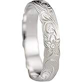 Aloha Jewelry Company Sterling Silver 4mm Hawaiian Princess Plumeria Flower Scroll Ring Stackable Wedding Band (Silver, 6.5)
