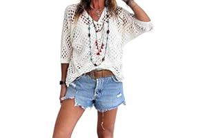 Women's Bohemian Style Beige Crocheted Top, V-Neck Openwork Knit Cardigan, Batwing Sleeve Men's CardiWogan
