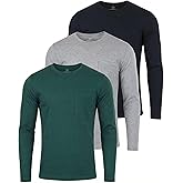 Real Essentials 3 Pack: Men's Cotton Long Sleeve Crew Neck T-Shirt with Pocket - Soft Work Casual Jersey Tees (Big & Tall)