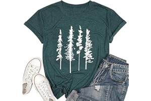 LAIBAO Funny Graphic Women Skinny Pine Tree Shirt Summer Hiking Camping Athletic Tees Nature Casual Comfy Clothes