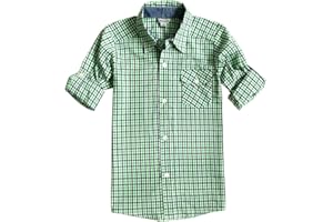 Bienzoe Boys Cotton Plaid Roll Up Sleeve Button Down Sports Shirts