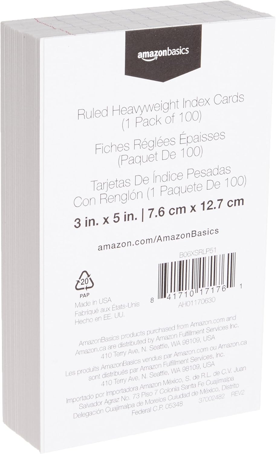 Basics Heavy Weight Ruled Lined Index Cards, White, 3x5 Inch Card, 100-Count - AMZ63500 : Office Products