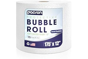 PACRON Protective Bubble Roll Wrap - 175FT x 12IN Clear, 3/16" Dense Small Bubble Cushioning for Fragile Items, Dish Packing & Packaging Supplies Shipping & Storage - Perforated Every 12IN