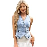 Allegra K Cropped Demin Vest for Women's V Neck Western Crop Jean Tops Waistcoat