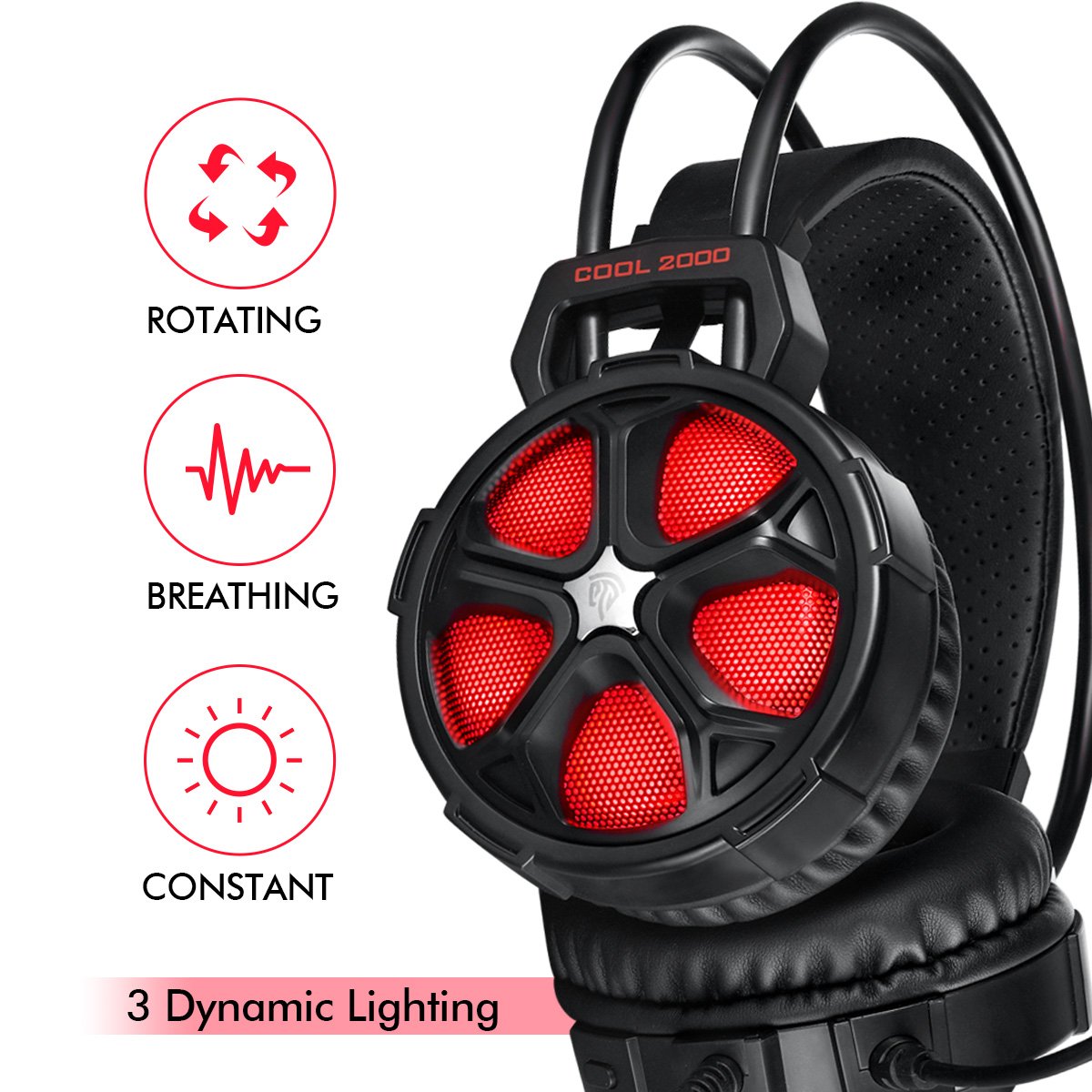 Gaming Headset, EasySMX COOL 2000 Over Ear Stereo Gaming Headphone with Mic and Volume Control, Y Splitter Cable, for PC/MAC/NEW Xbox One/PS4/Smartphone/Nintendo Switch (Black and Red)