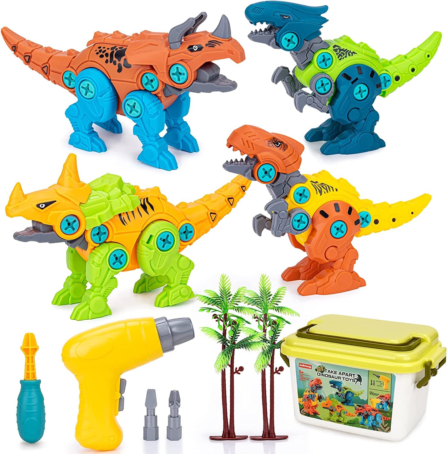 NaXew Dinosaur Toys, Take Apart Dinosaur Toys for Kids, Educational Construction Building Sets with Electric Drill Storage Box - Birthday Gifts for Toddlers Boys Girls Age 3 4 5 6 7 8 Year Old
