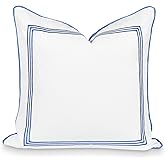 Hofdeco Premium Coastal Patio Indoor Outdoor Pillow Cover Only, 20"x20" Water Repellent for Backyard, Couch, Cornflower Blue Embroidered Square Line