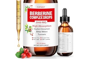 Berberine Supplement Liquid Drops, Liposomal Berberine HCL Complex with Ceylon Cinnamon Turmeric, 60 ML