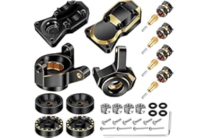 COOWOO RC Brass Weight Upgrade Parts Set for 1/24 SCX24 RC Crawler Cars, Front Rear Diff Covers, Steering Knuckles, Wheel Hubs, Wheel Hex and Adapters for Complete Upgrades, Black